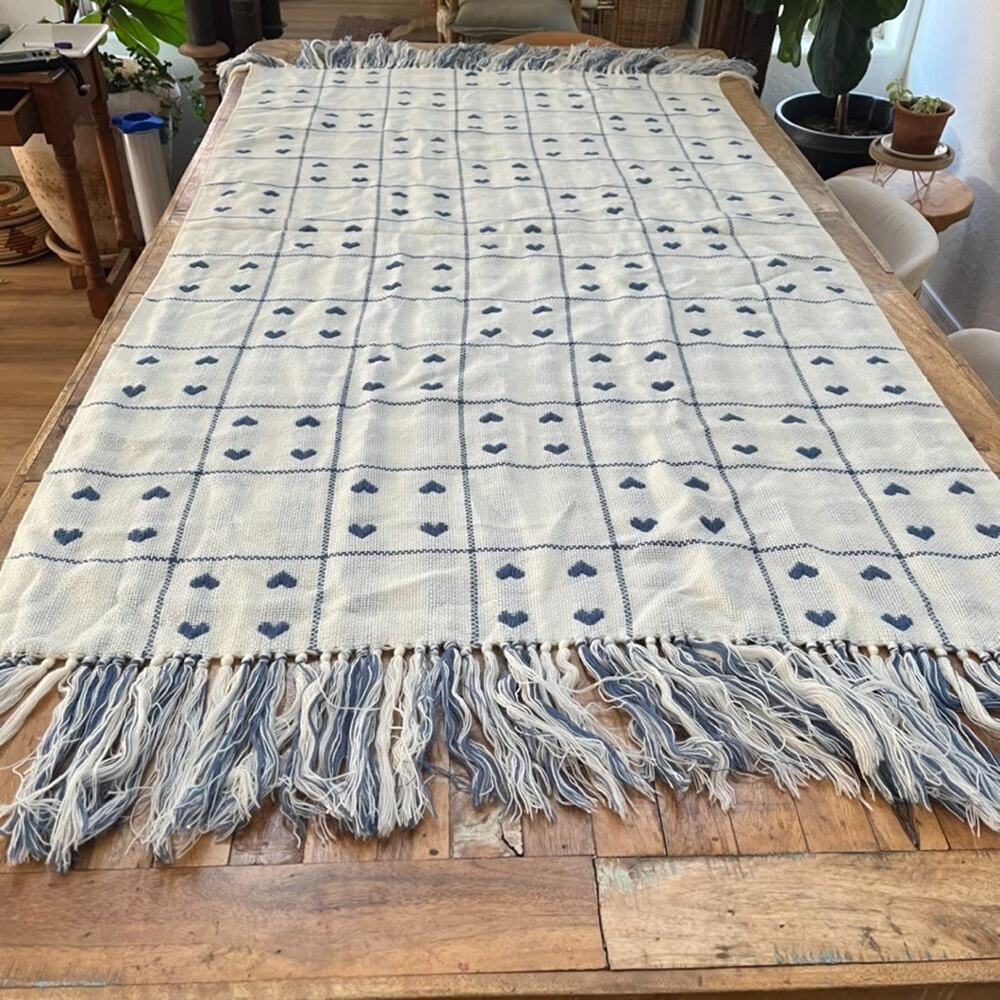 Unbranded Cotton Fringe Throw Blanket 64" x 37" Checkered Heart Pattern